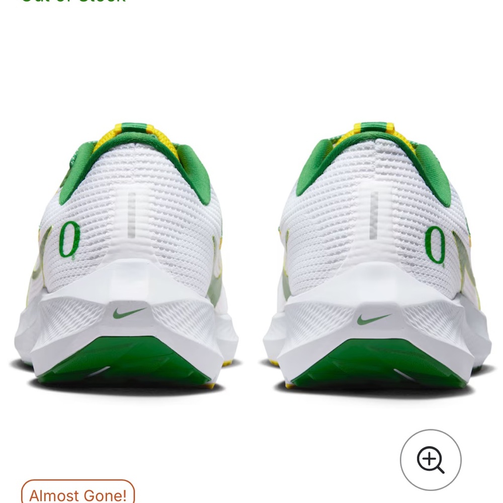 NWOT Oregon Ducks Nike Unisex Zoom Pegasus 40 Running Shoes-White Size 10 - Picture 7 of 15